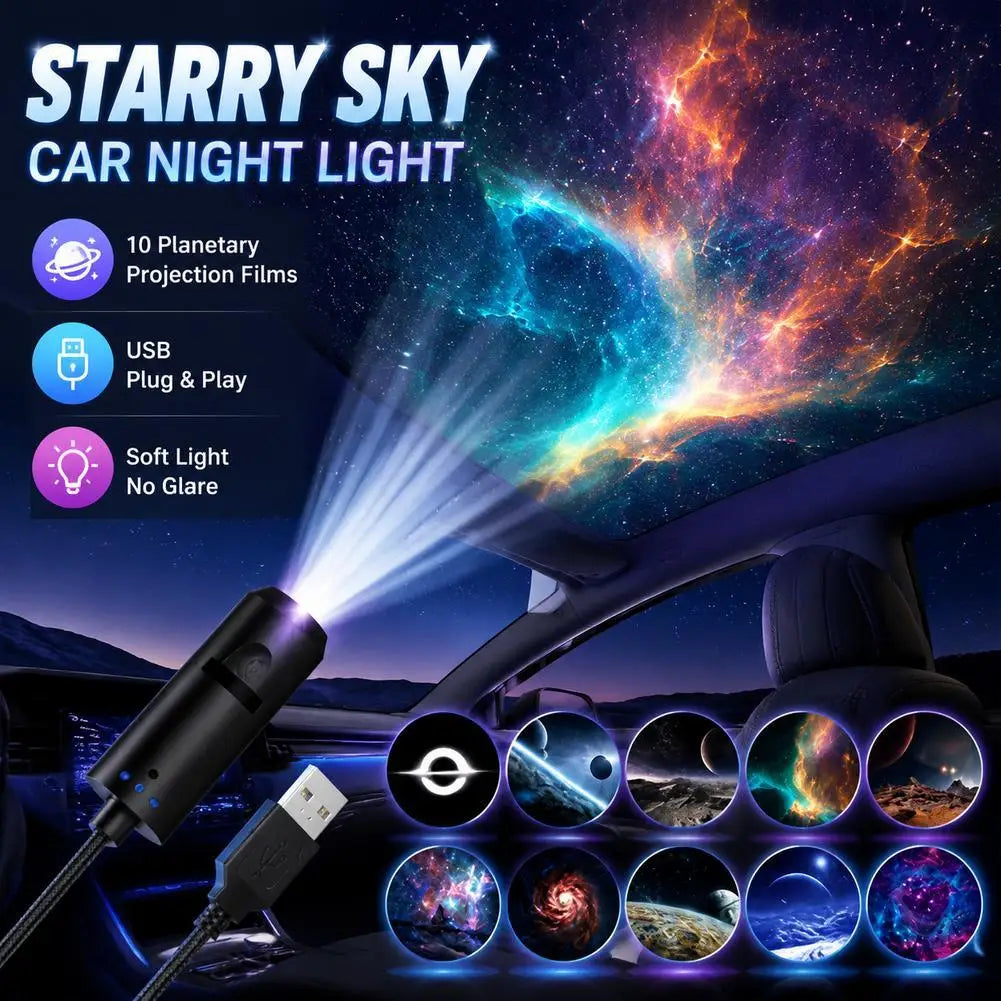 LED Star Galaxy Projector Lamp With 10 Projection Films Galaxy Planet Nebula Projection Light Car Bedroom Atmosphere Night Light