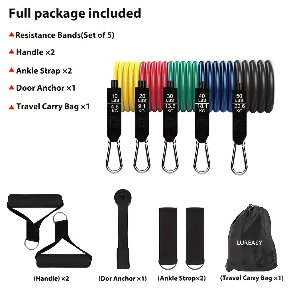 Resistance Band Set with Door Anchor, Handles, Ankle Straps & Carry Bag – Home Gym, Strength Training, Fitness
