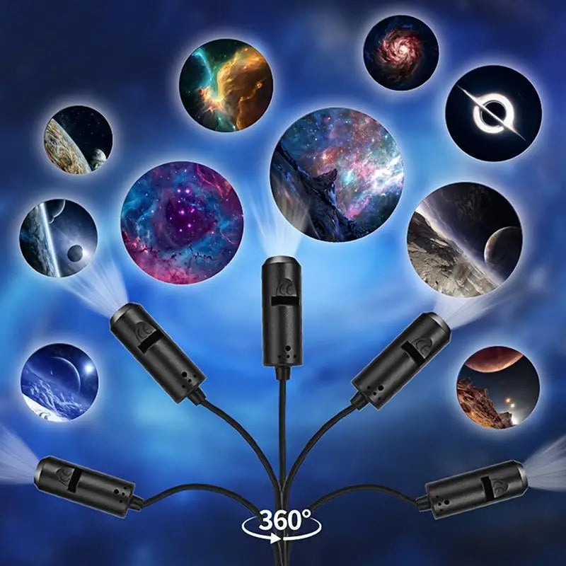 LED Star Galaxy Projector Lamp With 10 Projection Films Galaxy Planet Nebula Projection Light Car Bedroom Atmosphere Night Light
