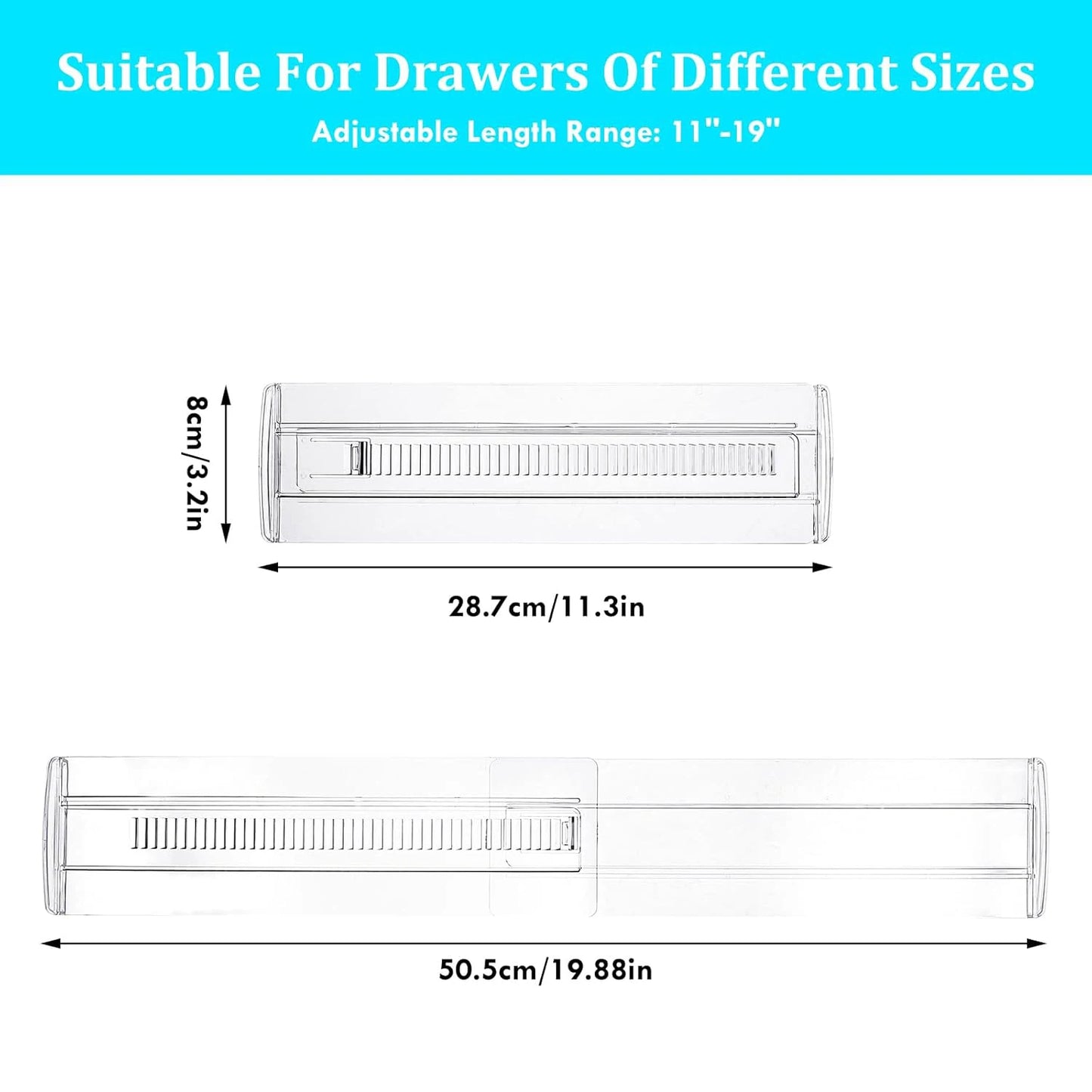 6/8/10/12-Pack Adjustable Drawer Organizers, Clear Expandable Dresser Organizers for Storing Clothes Kitchen Utensils