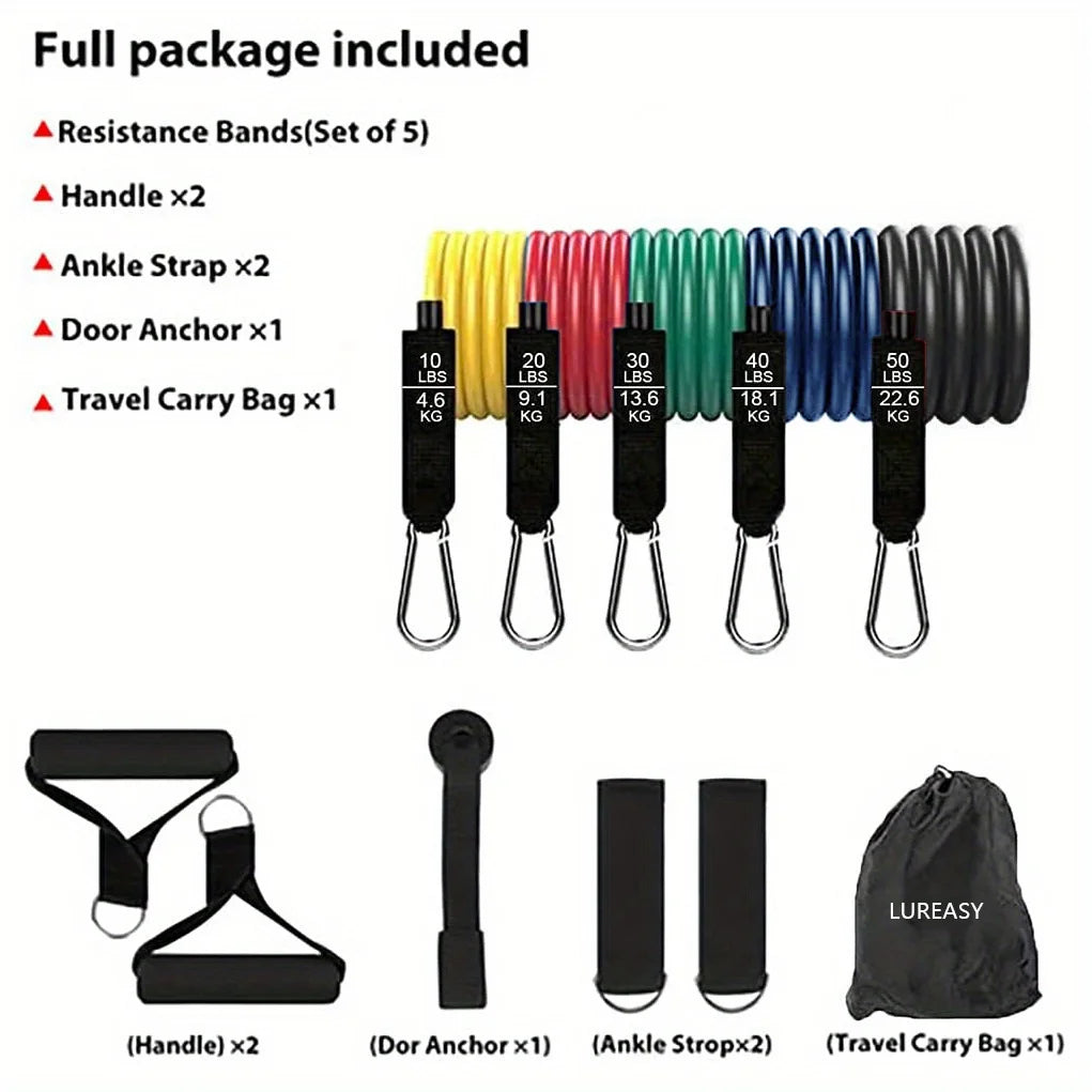 Resistance Band Set with Door Anchor, Handles, Ankle Straps & Carry Bag – Home Gym, Strength Training, Fitness