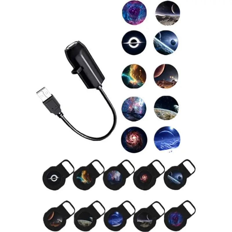 LED Star Galaxy Projector Lamp With 10 Projection Films Galaxy Planet Nebula Projection Light Car Bedroom Atmosphere Night Light