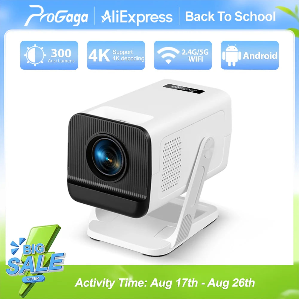 PROGAGA PG310 Mini Portable Projector 4K 1080P 720P Android 300Ansi BT5.4 Projetor PG310 Smart Home Theater Outdoor Video Beamer